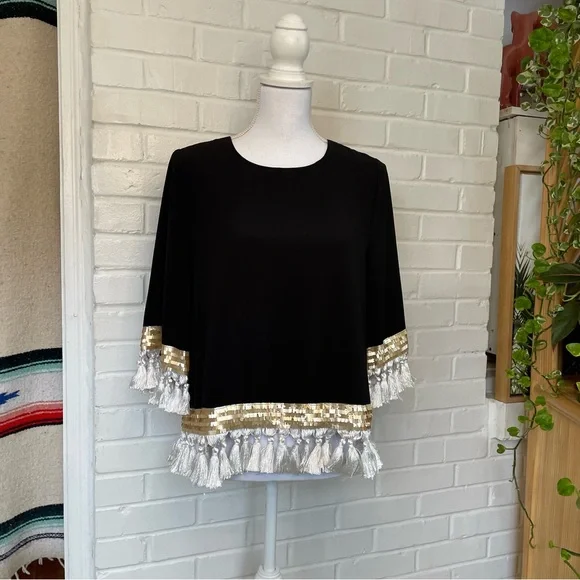 Mestiza New York Shimmy Shimmy Tassel Top Women’s Size Small Sequins Luxury